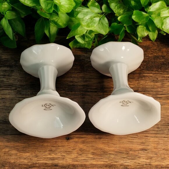 Set-2 Lenox Symphony Candle Holders Ivory China w/Gold Trim 1980's Made in USA - Picture 7 of 11